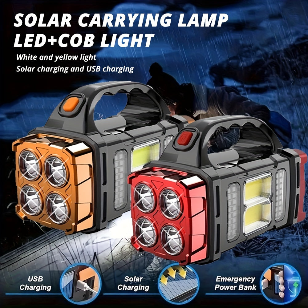 Solar & USB Rechargeable LED Lantern Flashlight – 1800mAh COB Work Light, 4 Modes, Emergency Power Bank, IPX4 Waterproof, Portable Camping Lantern, 1 or 2 Pack