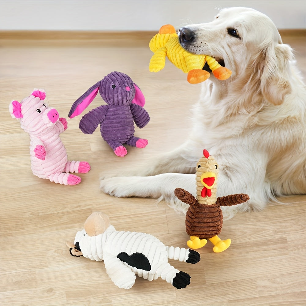 Plush Squeaky Dog Toys 5-Pack – Animal Characters with Embroidered Safety Eyes, Washable Stuffed Squeaker Toys for Small Medium Large Dogs