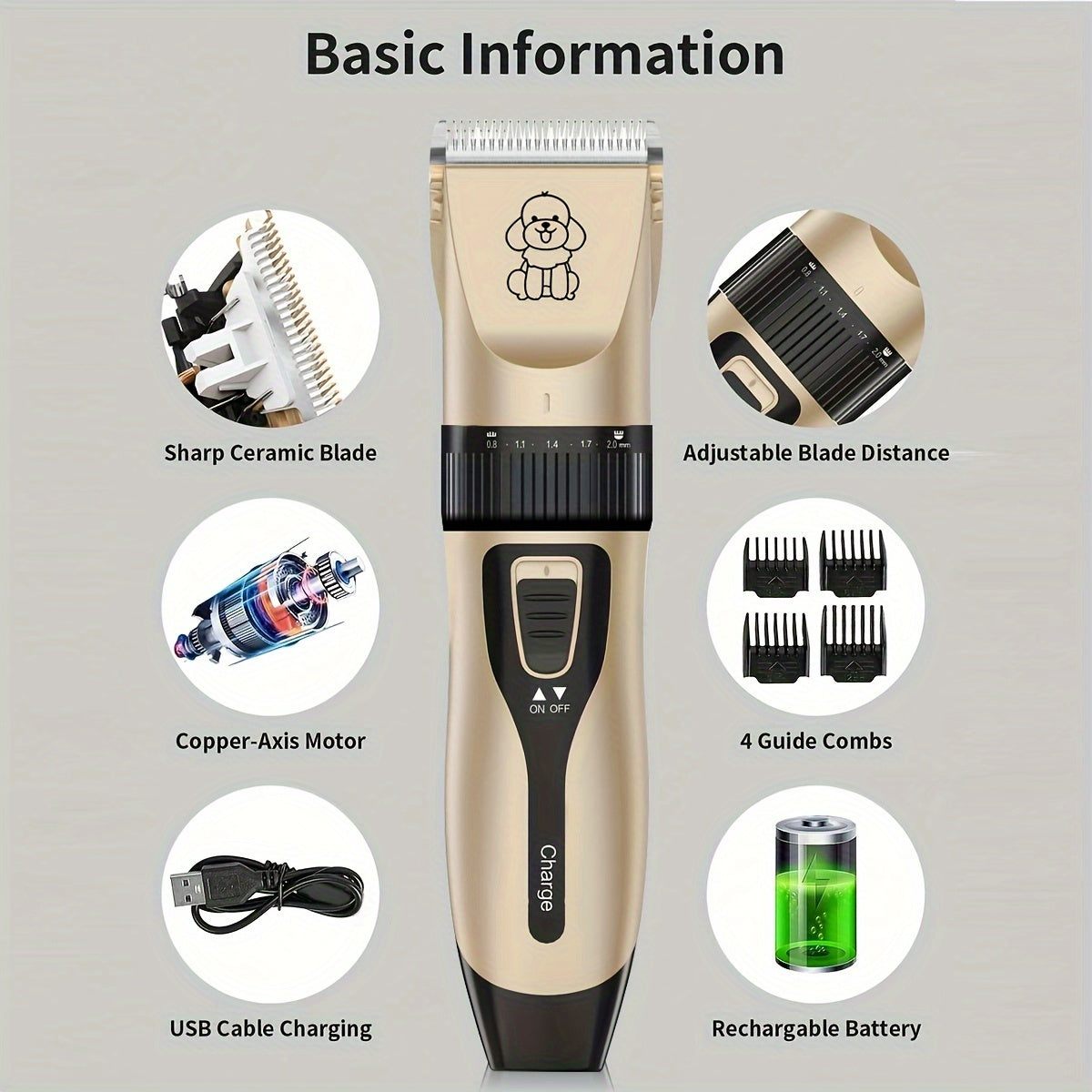 Professional Dog Grooming Kit – USB Rechargeable Electric Clippers with Ceramic Blades, Brush & Comb Set for Dogs & Cats, Multiple Colors & Beauty Sets