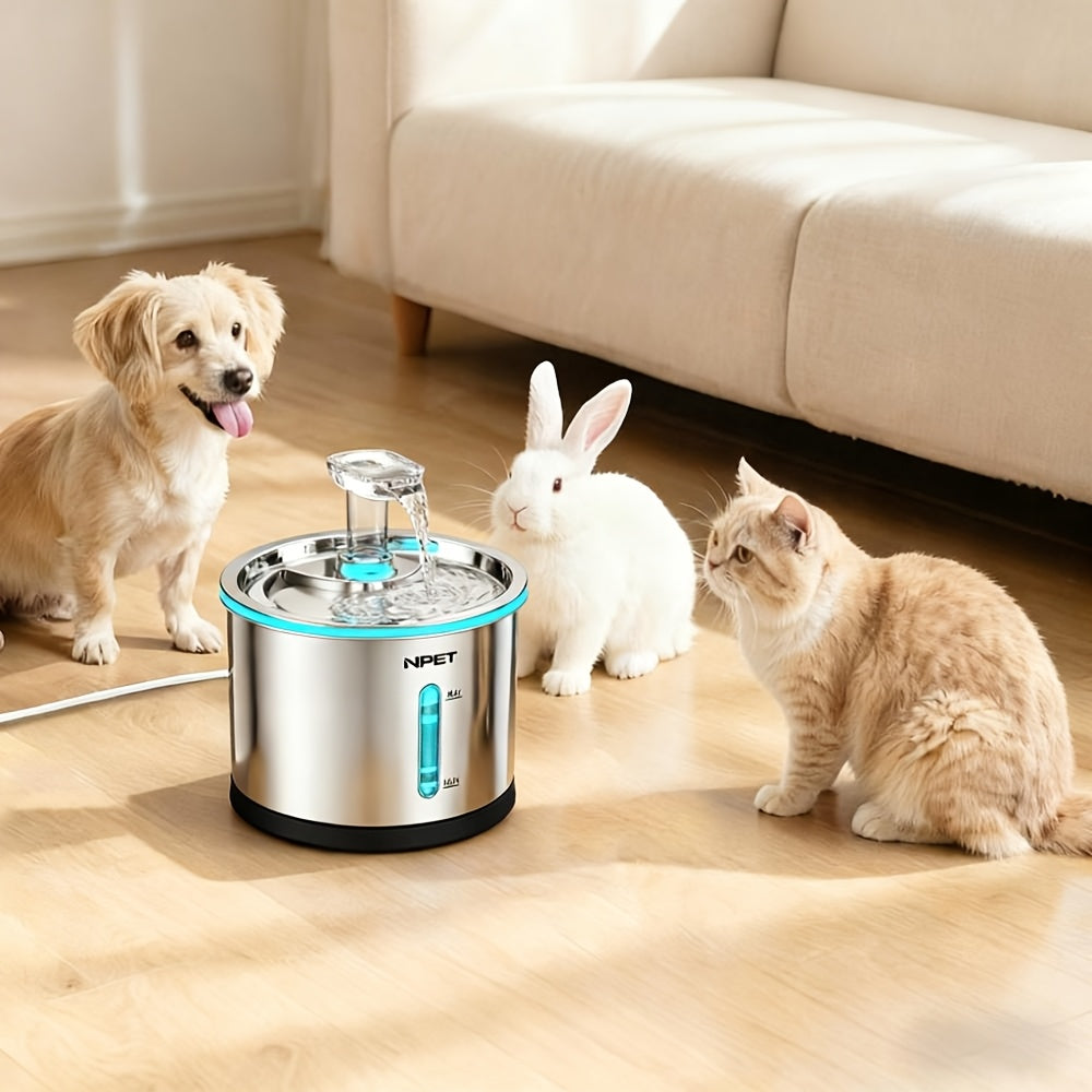 Stainless Steel Cat Water Fountain 50oz/1.5L with Filter - Ultra Quiet Auto Pet Water Dispenser, Dishwasher Safe, LED Visible Window for Cats & Dogs Indoor