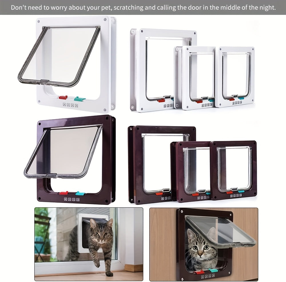 Pet Door for Cats & Dogs - 4-Way Safety Lock Weatherproof Cat Flap Dog Door, M/L/XL Sizes, White Black Coffee, Bonus Rainbow Ball Toy Included