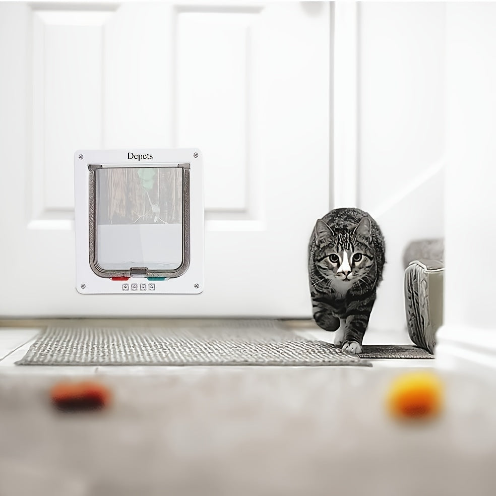 Pet Door for Cats & Dogs - 4-Way Safety Lock Weatherproof Cat Flap Dog Door, M/L/XL Sizes, White Black Coffee, Bonus Rainbow Ball Toy Included
