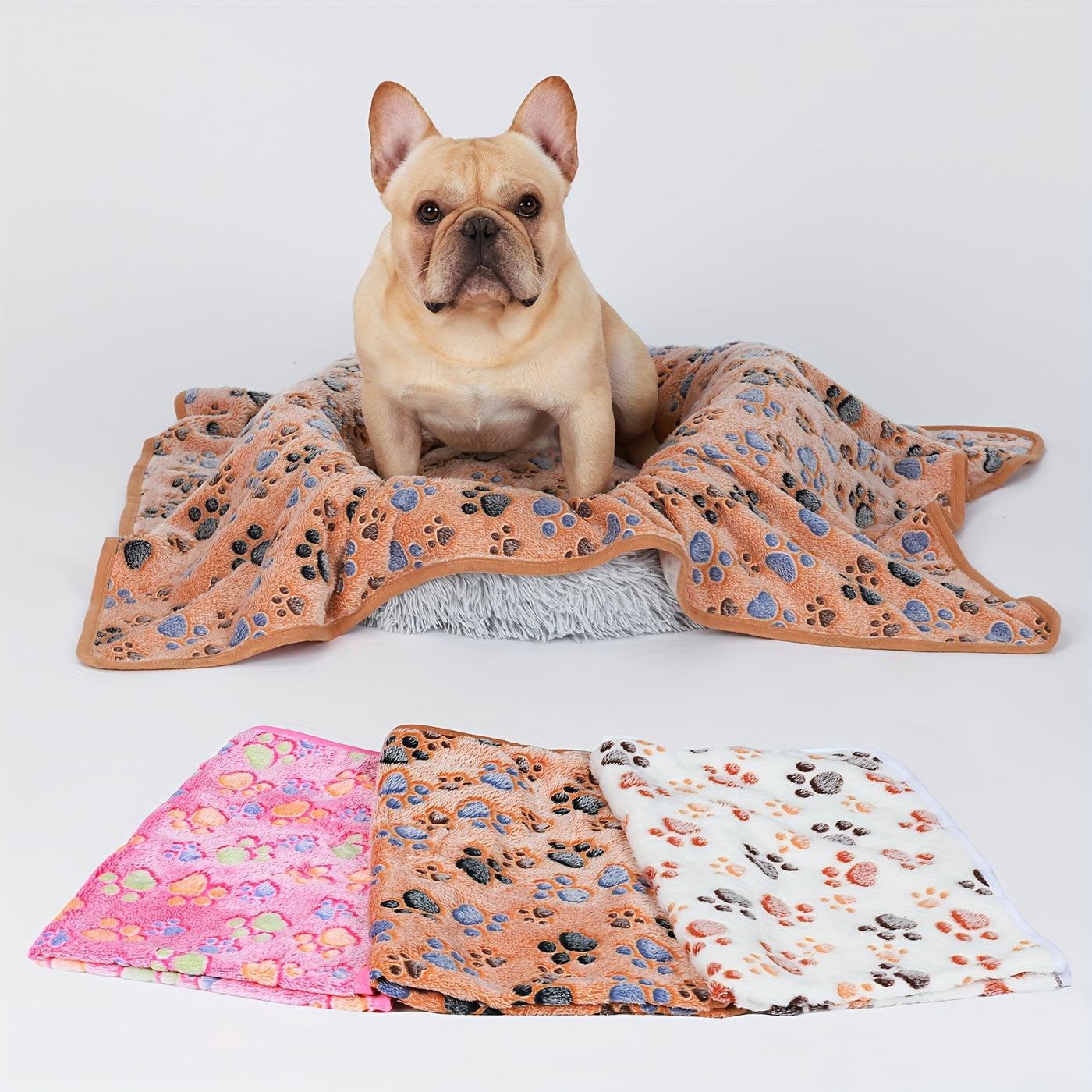 Fleece Pet Blanket 3 Pack with Free Drying Towel - Super Soft Flannel Throw for Dogs Puppies & Cats, Tear-Resistant Paw & Dot Print, Machine Washable, 20x16 & 23x16 Inch