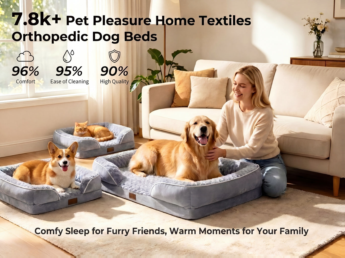Orthopedic C-Shape Dog Sofa Bed for Extra Large Dogs – 3.5" Bolster, Plush Washable Removable Cover & Nonslip Bottom, Gray