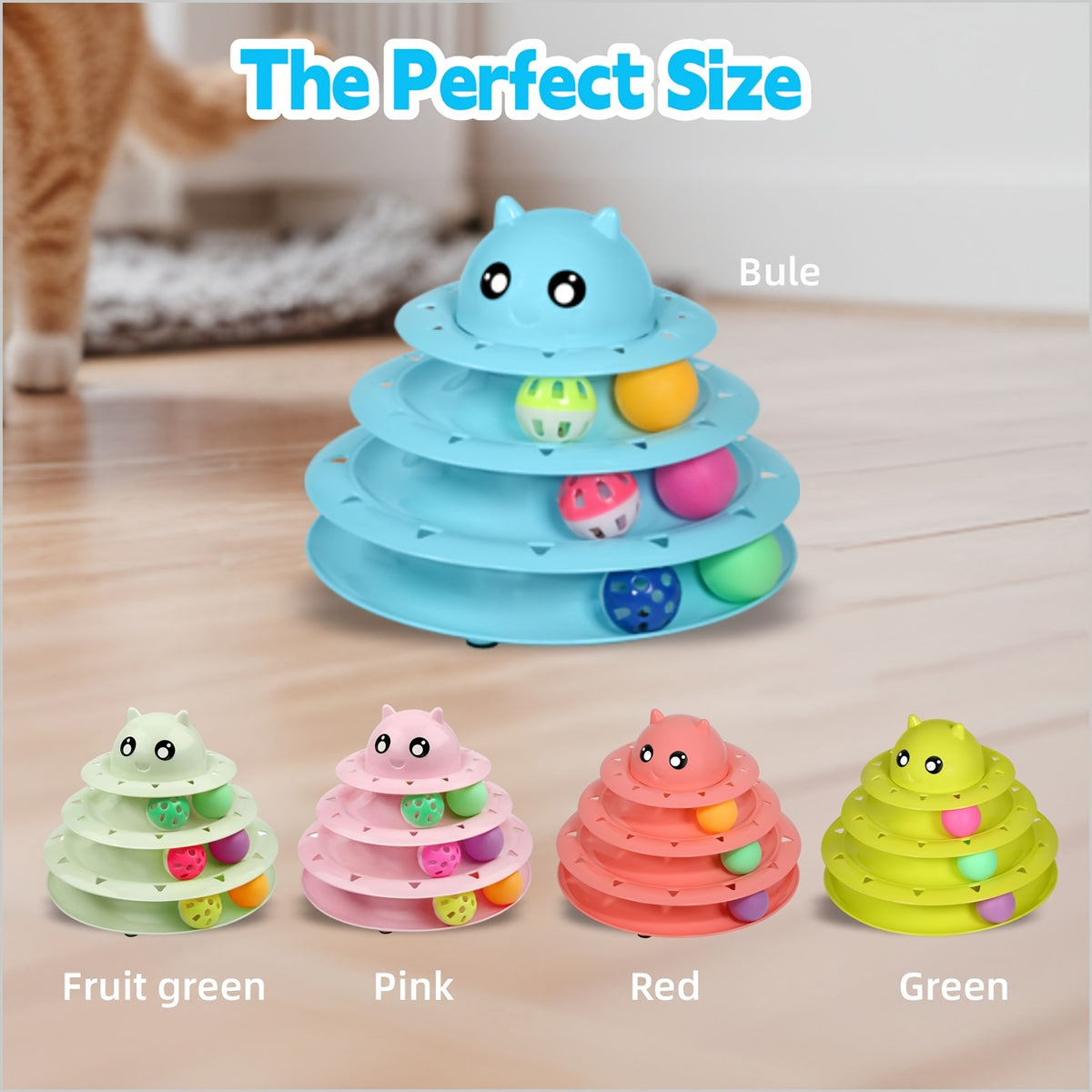 3-Tier Turntable Cat Toy with 6 Colorful Spinning Balls - No Battery Interactive Cat Toy, Anti-Slip Base, Detachable Levels, Mental & Physical Stimulation for Cats Kittens, Multiple Colors