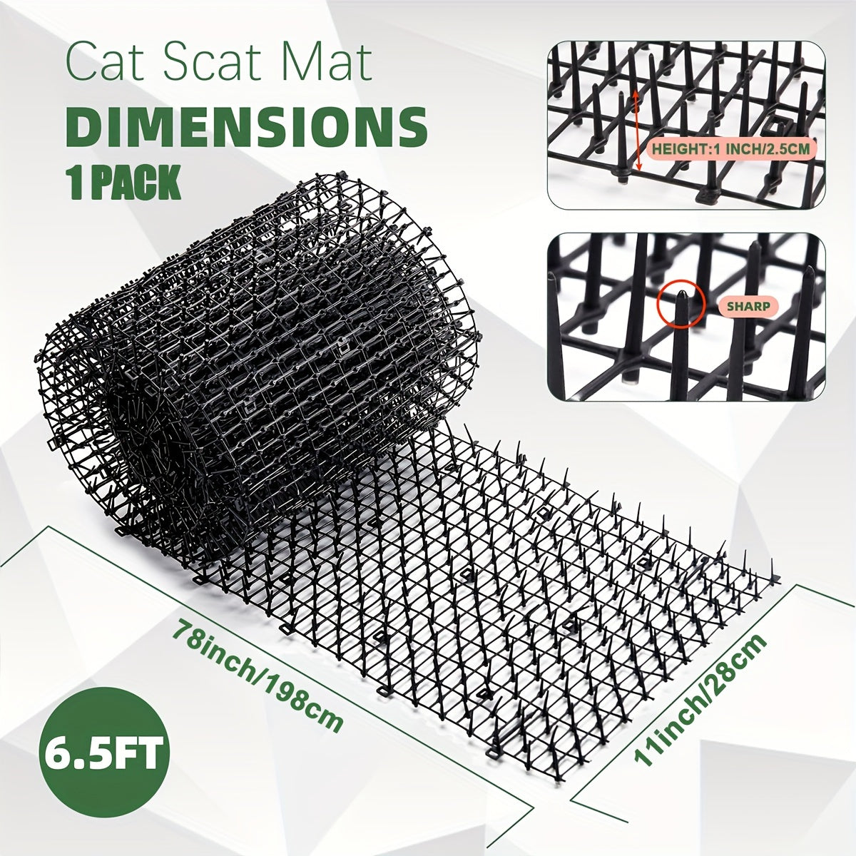 Cat Deterrent Spike Mat 13ft Indoor & Outdoor Anti-Digging Cat Repellent Strips - 2-Pack Scat Mat with Spikes to Keep Cats Off Furniture, Garden, Counters & Soil
