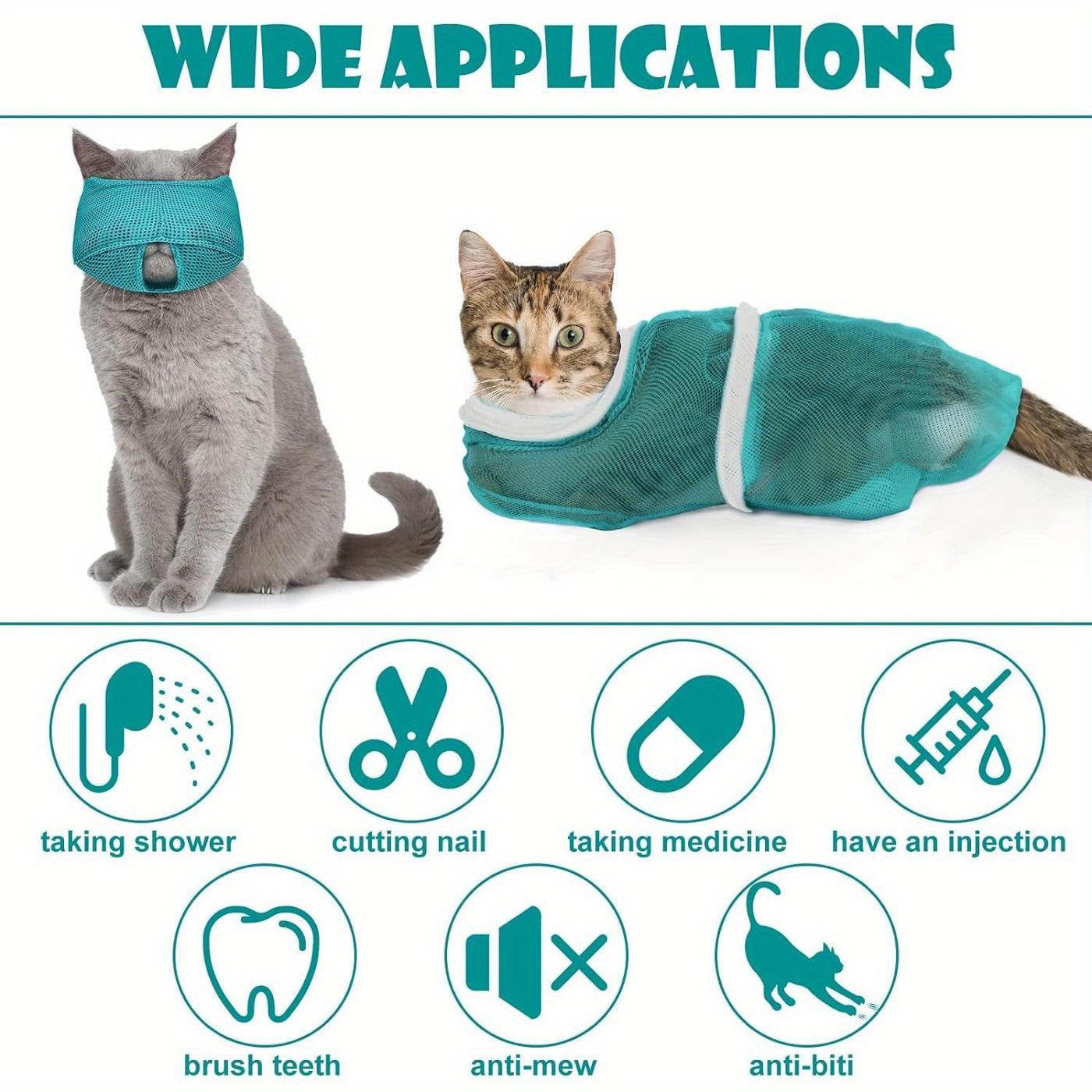 Cat Grooming Kit 5-Piece Set – Bathing Bag, Anti-Bite Muzzle, Nail Clippers, Tick Remover & Massage Brush, Complete Home Grooming Supplies for Safe Gentle Cat Care