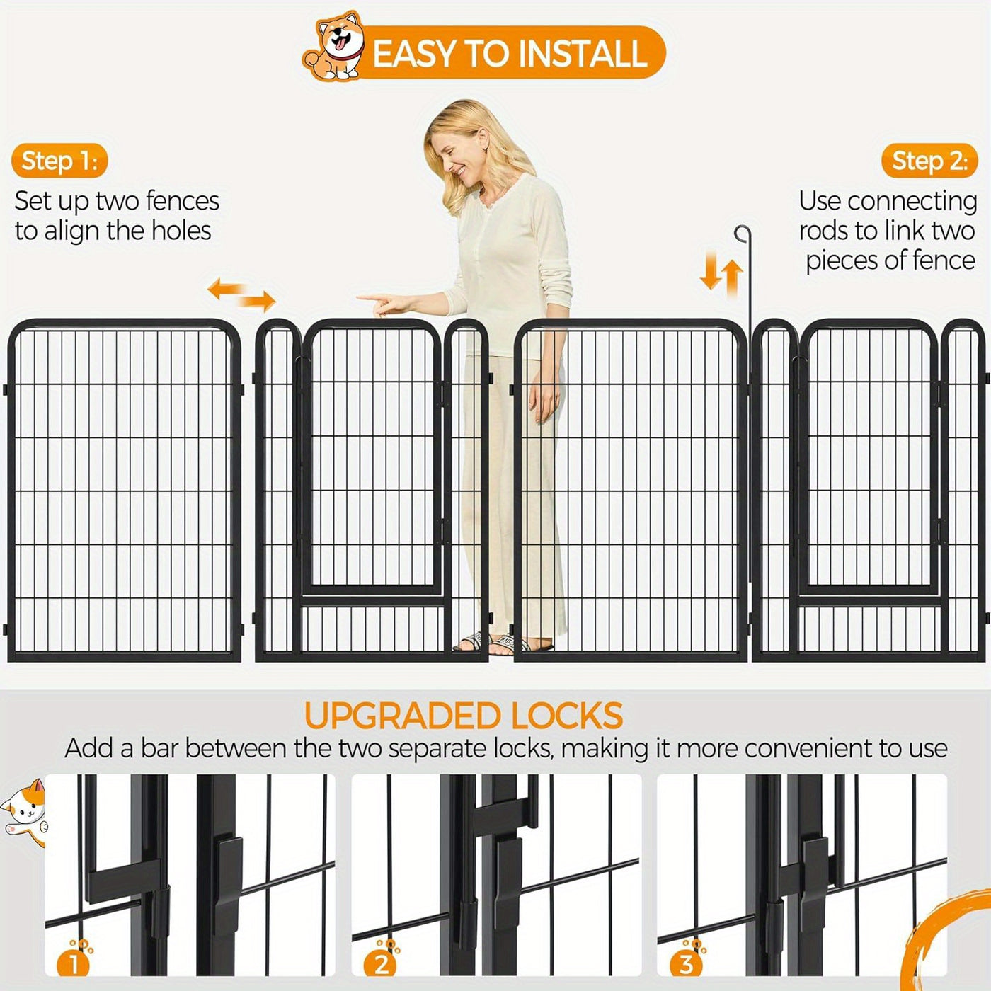 Dog Playpen 8 & 16 Panels Heavy Duty – Portable Indoor Outdoor Pet Exercise Pen for Large Medium Small Dogs, Puppy, Rabbit – Foldable Yard Camping Fence