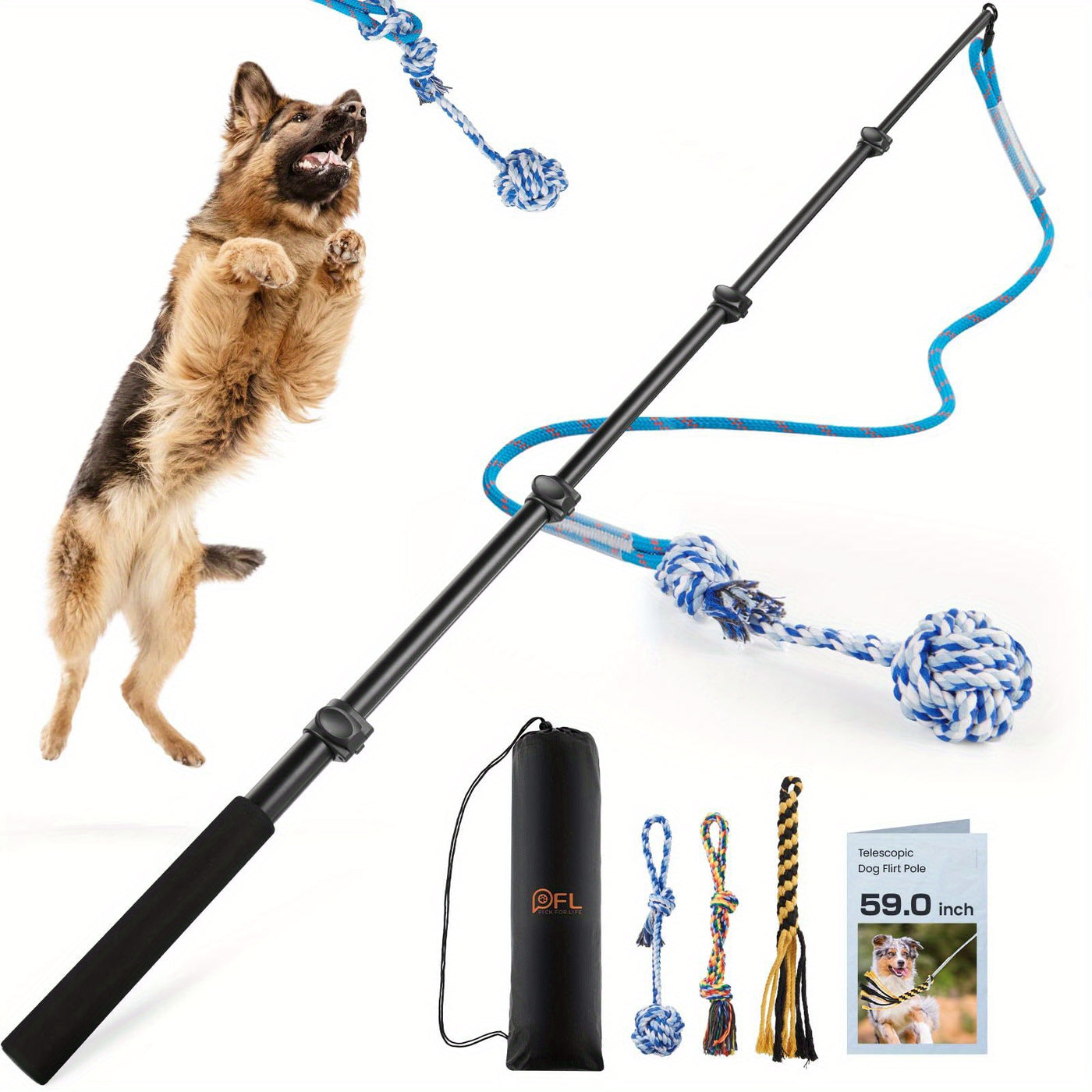 Dog Flirt Pole Telescopic Training Stick with Detachable Lure - Interactive Exercise Toy for Small Medium Large Dogs Agility Training