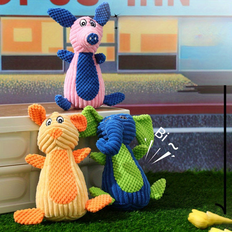 Squeaky Plush Animal Dog Toy – Cute Character Chew Toy for Small & Medium Dogs, Boredom Relief Stuffed Pet Toy, Elephant Pig Raccoon Donkey Pony Reindeer Lamb Styles