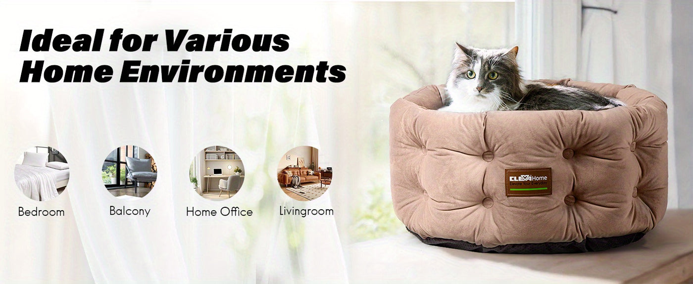 Deep Nest Round Cat Bed for Indoor Cats - Velvet Plush, Extra High Sides, Non-Slip Bottom, Machine Washable, 20x20x8in Cat Bed for Small Pets up to 15lbs, Steel Blue & Warm Beige