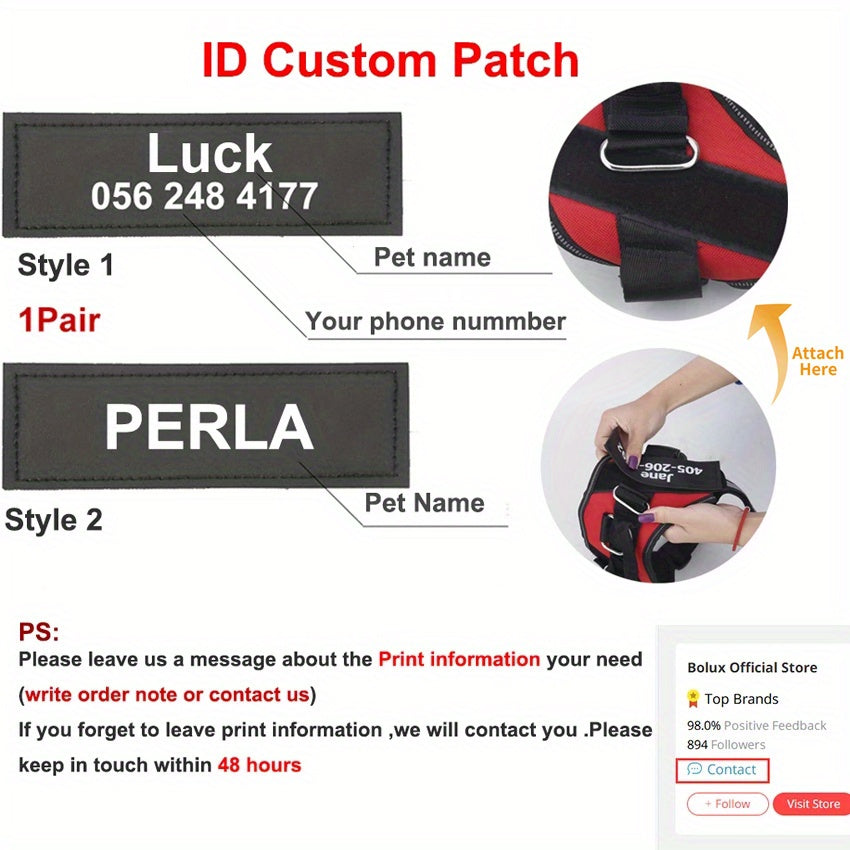 Personalized No-Pull Dog Harness with Custom Name & Phone Number - Heavy Duty Dog Vest, Anti-Choke Training Walking Harness for Small Medium Large Dogs, XS to XXL, 12 Colors