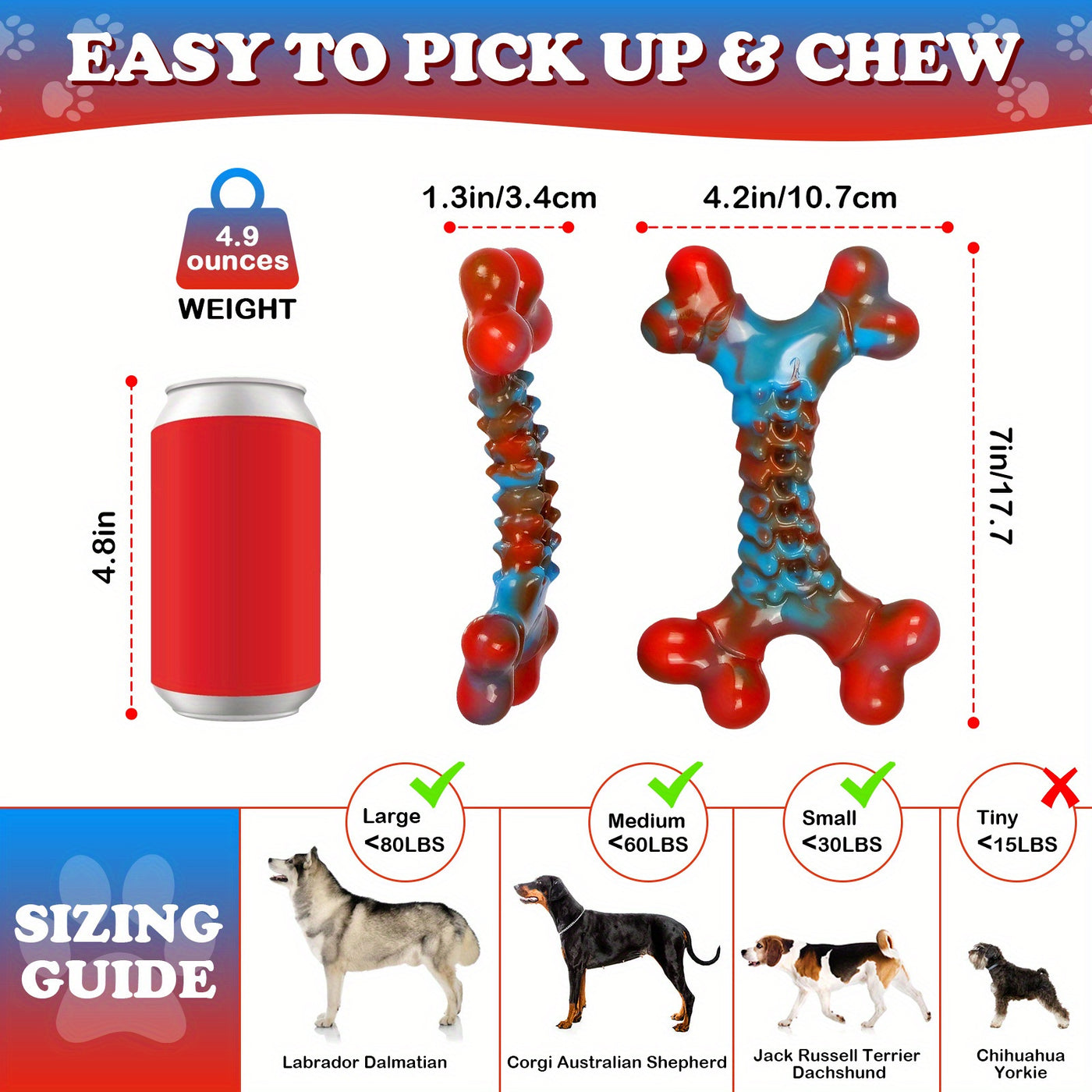Indestructible Dog Chew Toy for Aggressive Chewers Large Breed – Durable Nylon Tough Dog Toys to Keep Dogs Busy, Teething & Heavy Chewer Safe, Red