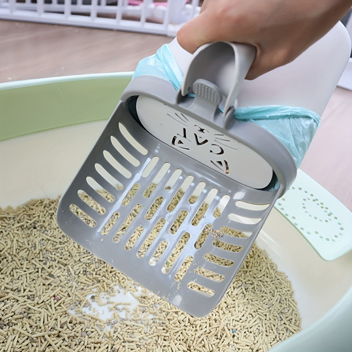 Cat Litter Scoop with Removable Waste Bag Holder – Durable Plastic Litter Box Shovel for Easy Cleaning, Fits All Cat Breeds