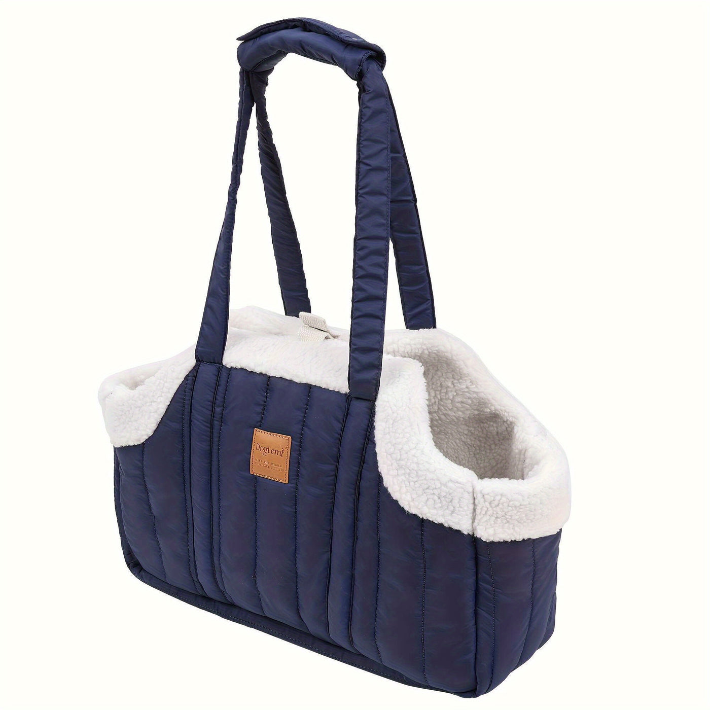 Winter Pet Carrier Handbag Open Top – Cozy Snap Closure Small Dog & Cat Tote Bag for Cold Weather Outdoor Activities, Dark Blue Grey Green Beige