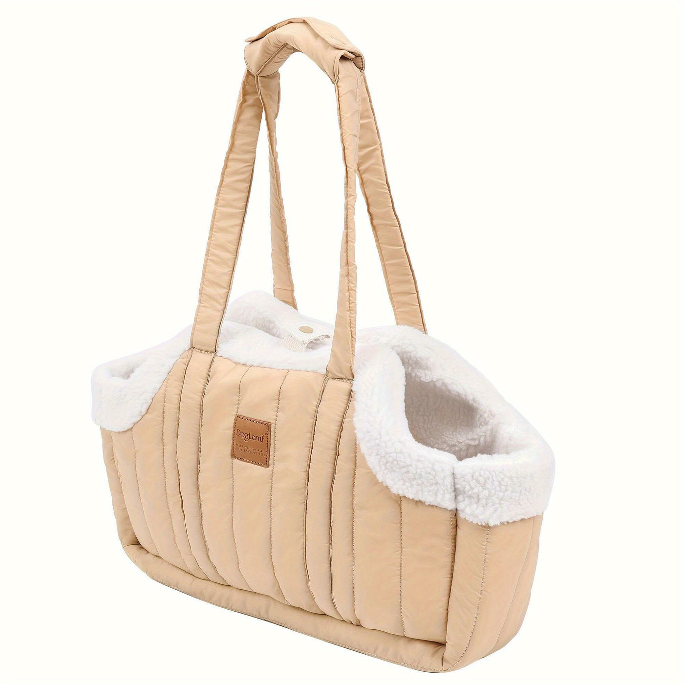 Winter Pet Carrier Handbag Open Top – Cozy Snap Closure Small Dog & Cat Tote Bag for Cold Weather Outdoor Activities, Dark Blue Grey Green Beige