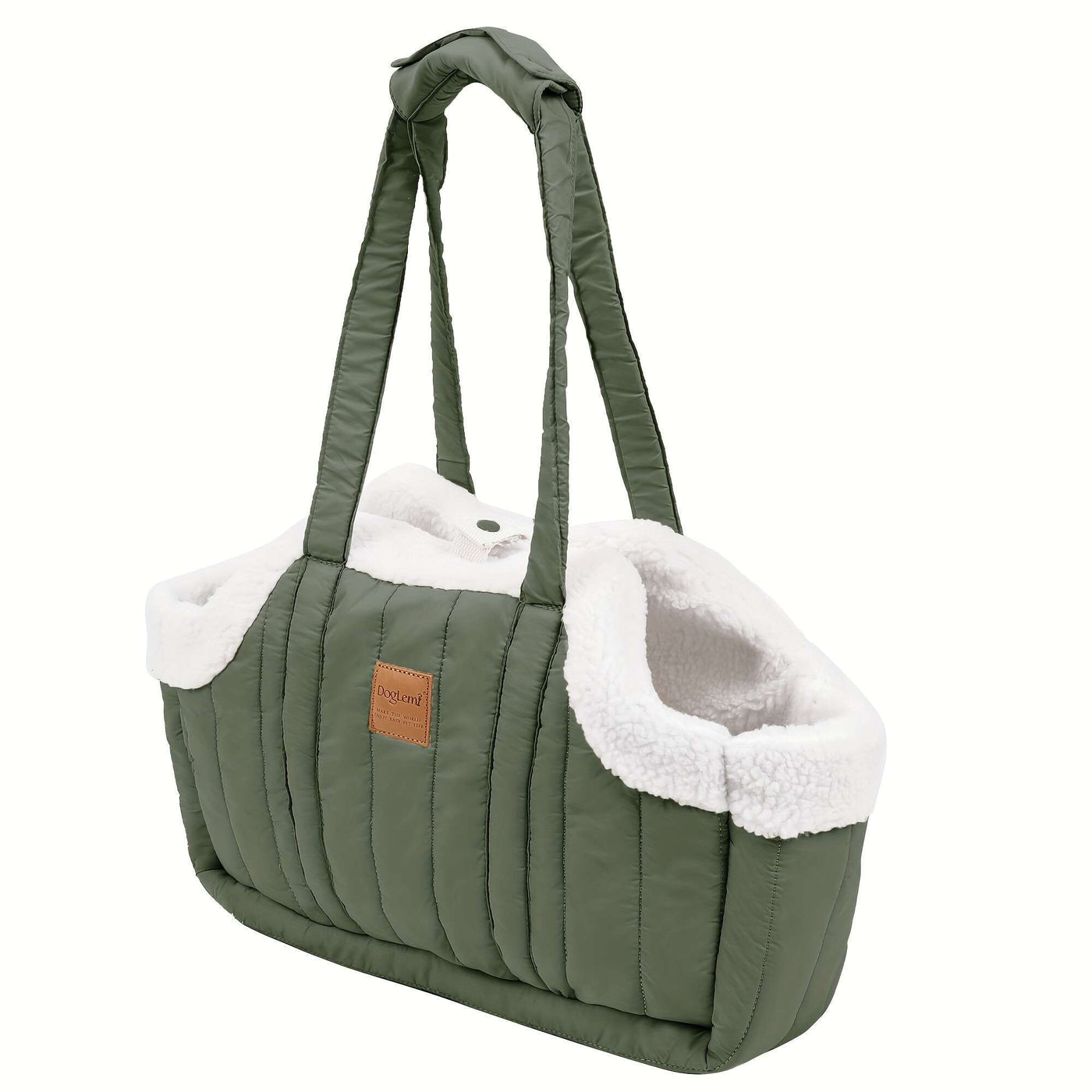Winter Pet Carrier Handbag Open Top – Cozy Snap Closure Small Dog & Cat Tote Bag for Cold Weather Outdoor Activities, Dark Blue Grey Green Beige