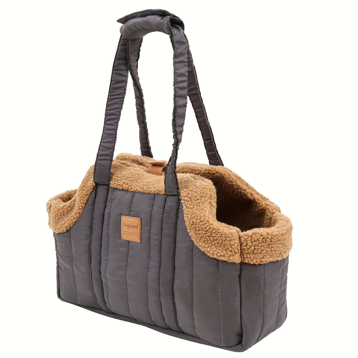 Winter Pet Carrier Handbag Open Top – Cozy Snap Closure Small Dog & Cat Tote Bag for Cold Weather Outdoor Activities, Dark Blue Grey Green Beige