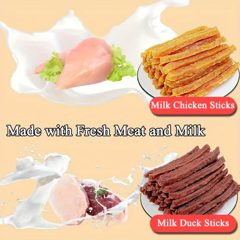 Soft Chew Dog Treats 2-Pack (2 x 100g/3.53oz) – Milk Chicken & Duck Sticks, High-Protein Easily Digestible Training Reward for Small Medium Large Dogs