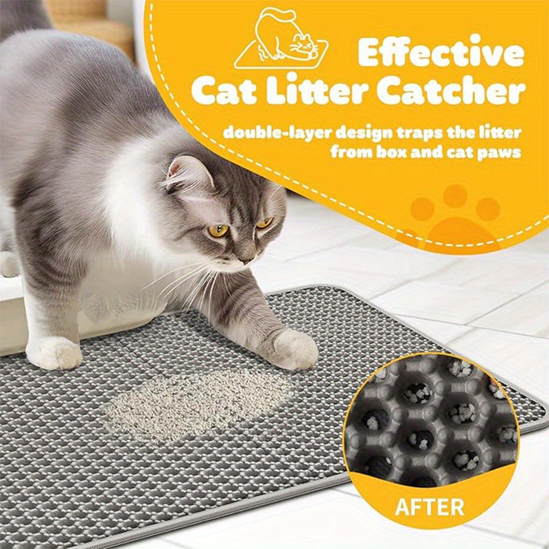 Honeycomb Cat Litter Mat Double Layer – Extra Large Litter Catcher, Non-Slip Machine Washable Splashproof Pad, Soft Safe for Paws, Multi-Cat Households