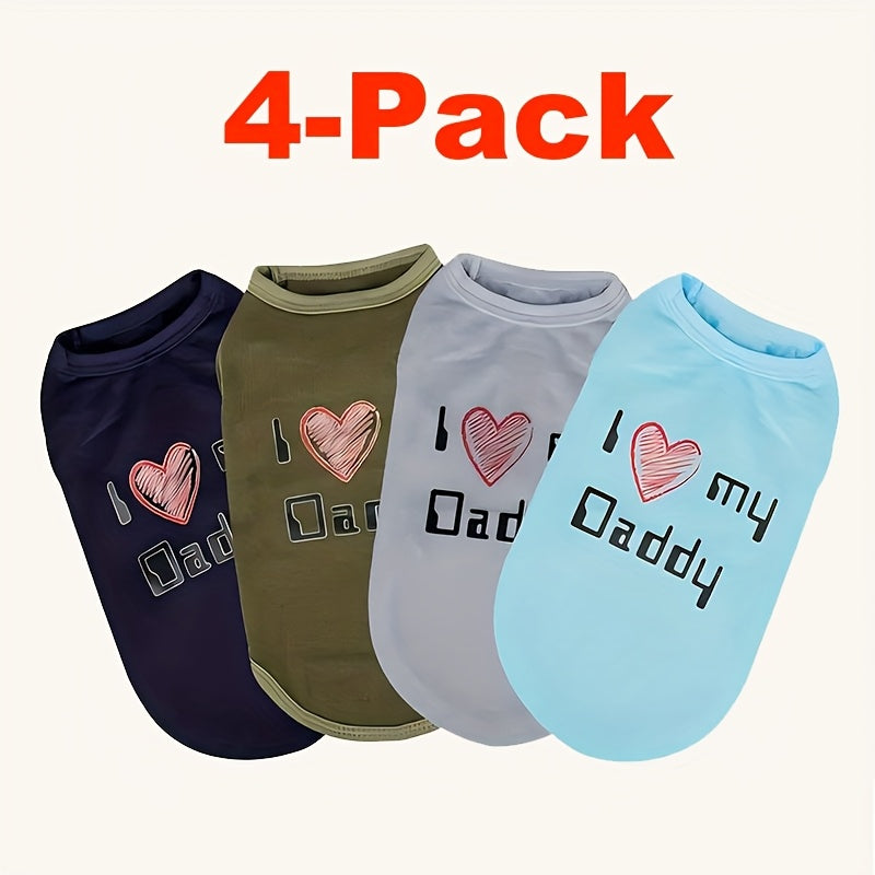 Set of 4 Dog T-Shirts – "I Love My Mom" Embroidered Sleeveless Vest for Small Medium Large Dogs, Breathable Summer Pet Shirts, Cute Dog Clothes Gift Set