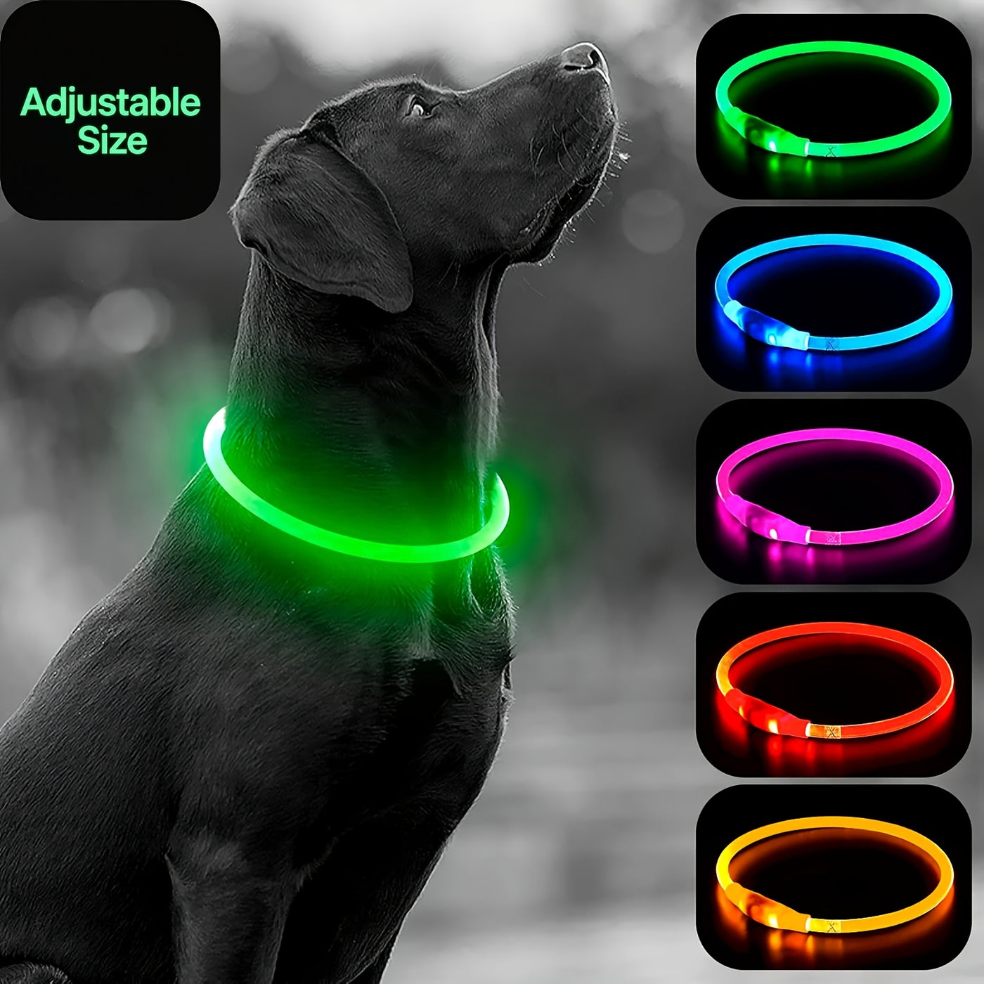 LED Dog Collar USB Rechargeable Light Up Safety Collar with 3 Modes 360° Glow - Adjustable TPU Night Walking Collar for Small Medium Large Dogs, Multi-Color Options