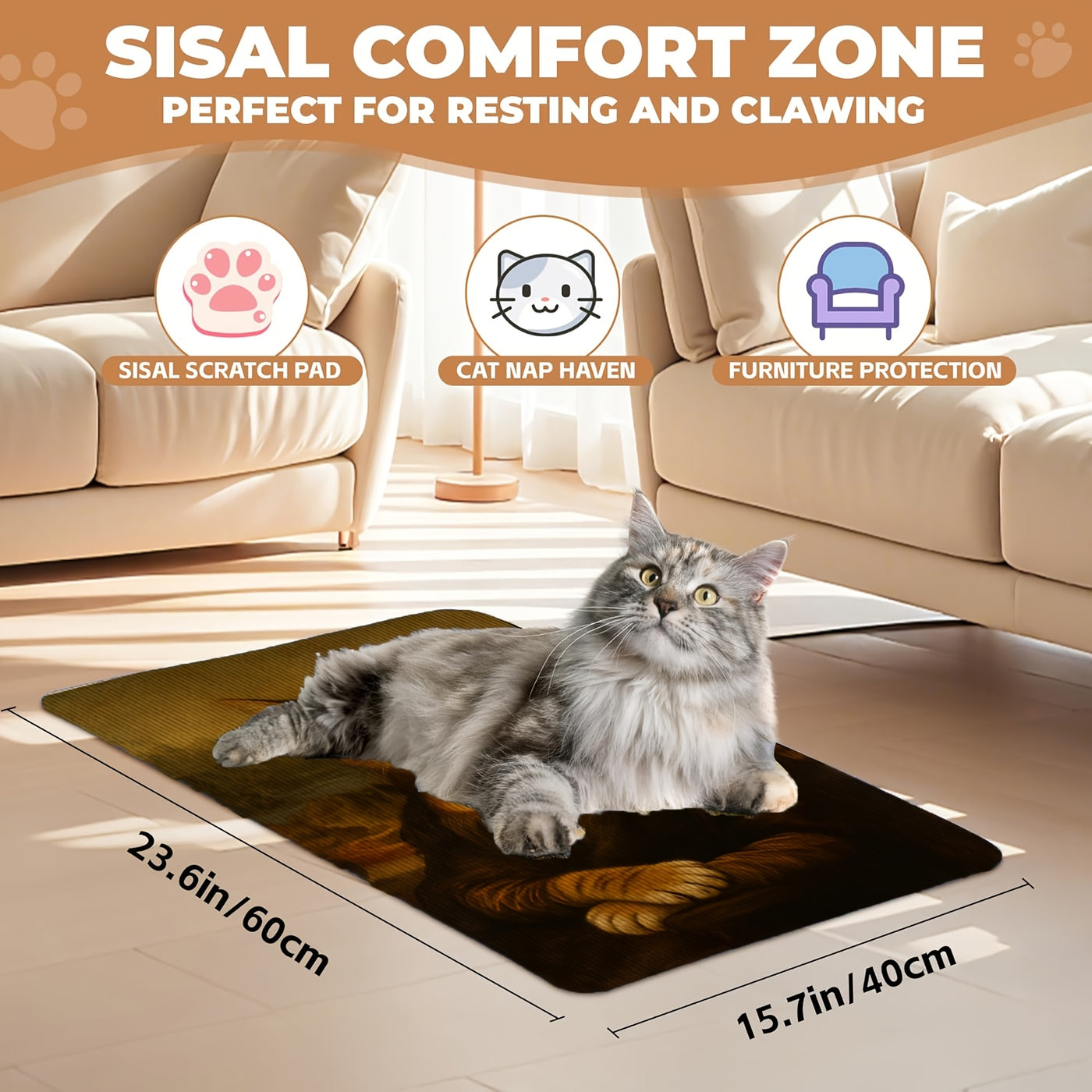 Self-Adhesive Cat Scratcher Wall Pad – Famous Artwork Designs, 15.7x23.6 Inch Sofa & Wall Protector, No-Drill Mount for Indoor Cats