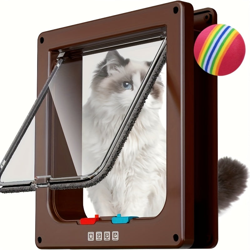 Pet Door for Cats & Dogs - 4-Way Safety Lock Weatherproof Cat Flap Dog Door, M/L/XL Sizes, White Black Coffee, Bonus Rainbow Ball Toy Included