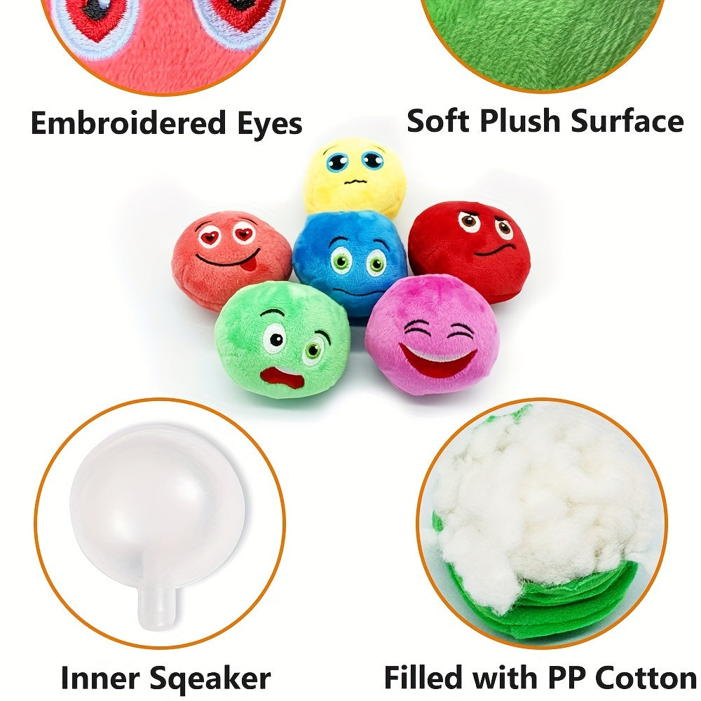Squeaky Dog Toys 8-Pack – Soft Plush Stuffed Balls with Squeakers for Puppies, Small & Medium Dogs – Cartoon Fetch Toy Set for Interactive Play
