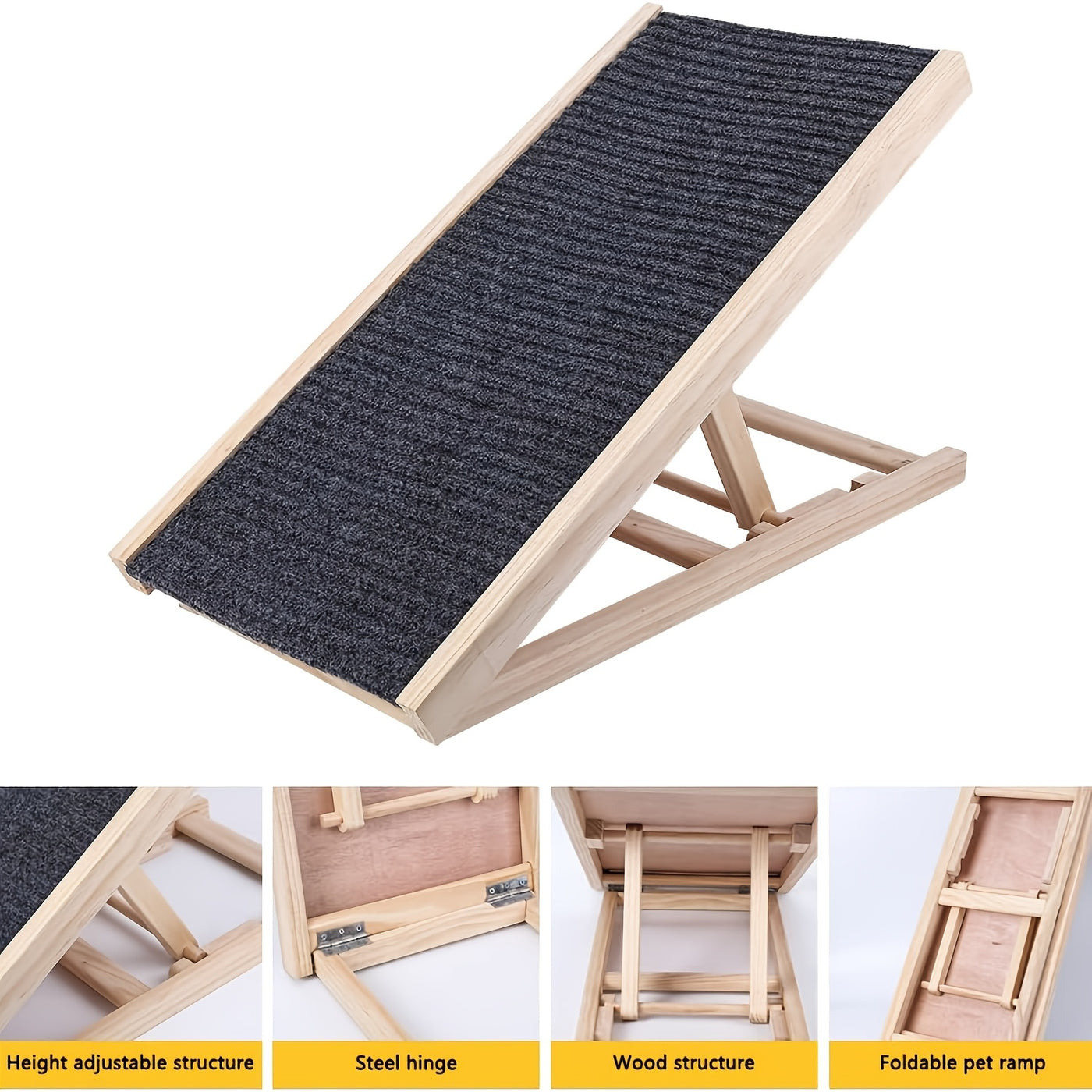 Foldable Pet Ramp Stairs for Sofa & Couch – Adjustable Height 15.75" Compact Dog Cat Ladder for Small & Medium Pets, Barrier-Free Non-Slip Steps