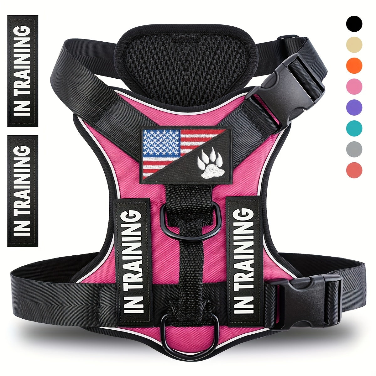 Dog Harness Set 6pcs with 5 Customizable Patches – Reflective Adjustable Mesh Vest Harness with Handle for Small Medium Large Dogs, Sizes XS-XL