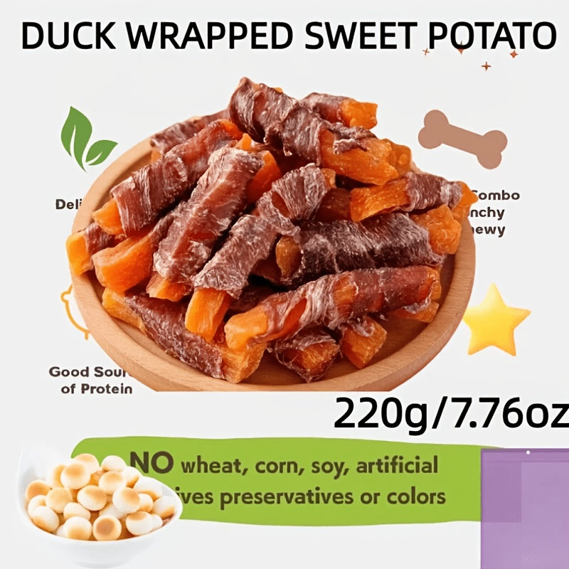 Sweet Potato Dog Treats Chicken Wrapped & Duck Wrapped Natural Training Reward Soft Chewy High-Protein Grain-Free Dog Snack 220g 7.76oz