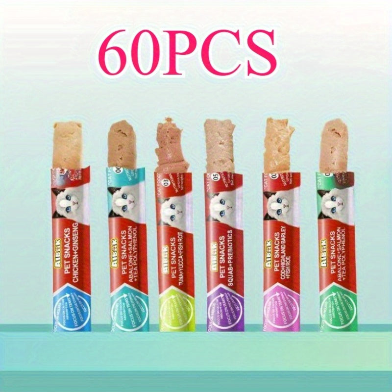 Grain-Free Cat Lickable Cream Snacks with Cat Bar Feeders – 5 Flavors Pigeon, Cod, Goat Milk, Salmon & Tuna Squeeze Tubes, 60pcs or 120pcs, 0.52oz Per Tube
