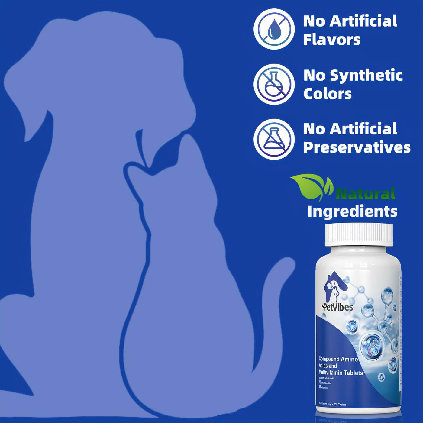 Senior Dog & Cat Multivitamin Supplement – 5-in-1 Amino Acid & Vitamin Formula for Aging Pets, Supports Immunity, Joints, Skin & Coat, Large Bottle