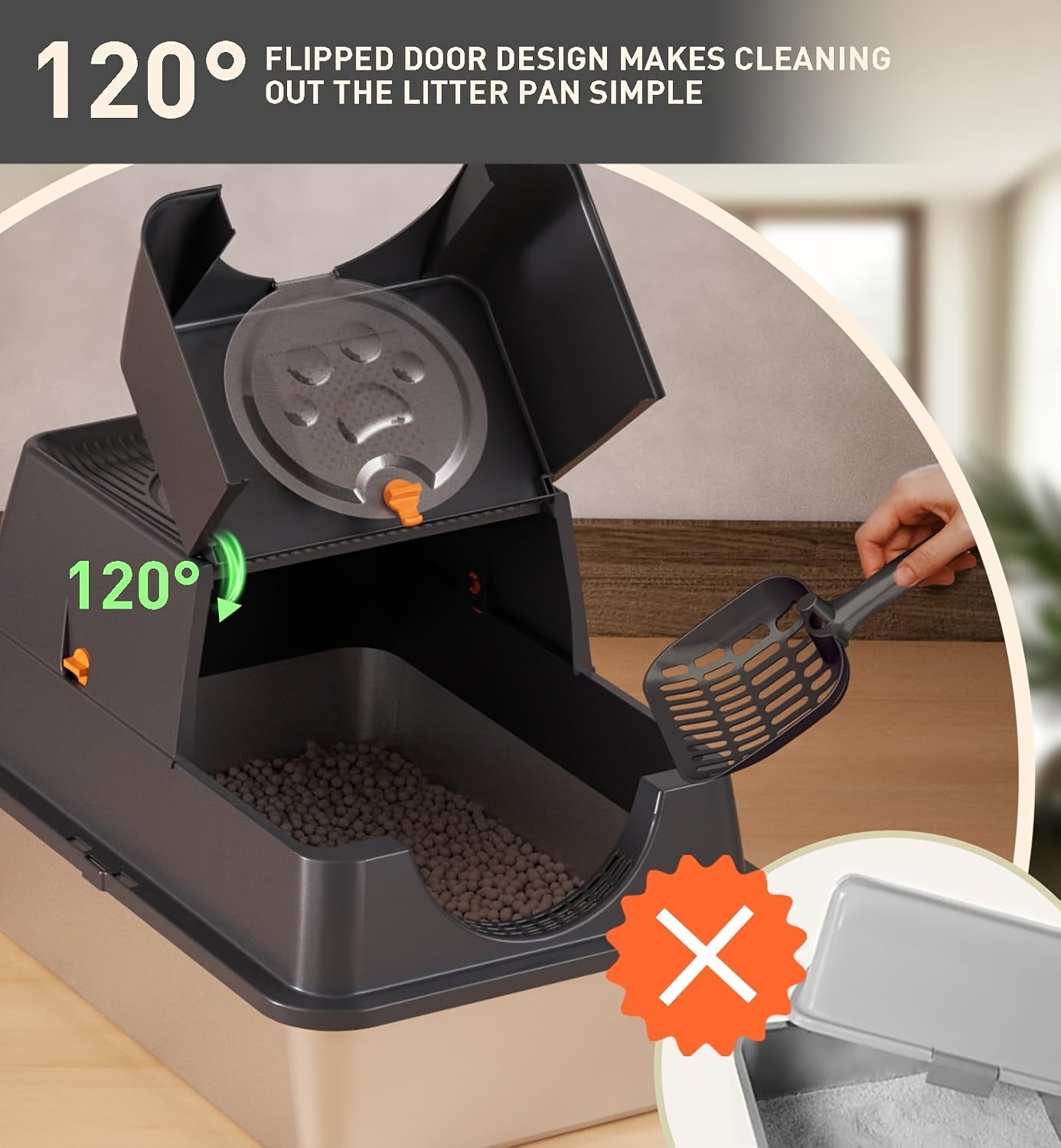 XL Stainless Steel Enclosed Cat Litter Box – 3-in-1 Flip Top Design, High Side Walls Prevent Litter Scatter, Ideal for Large Cats and Multi-Cat Households