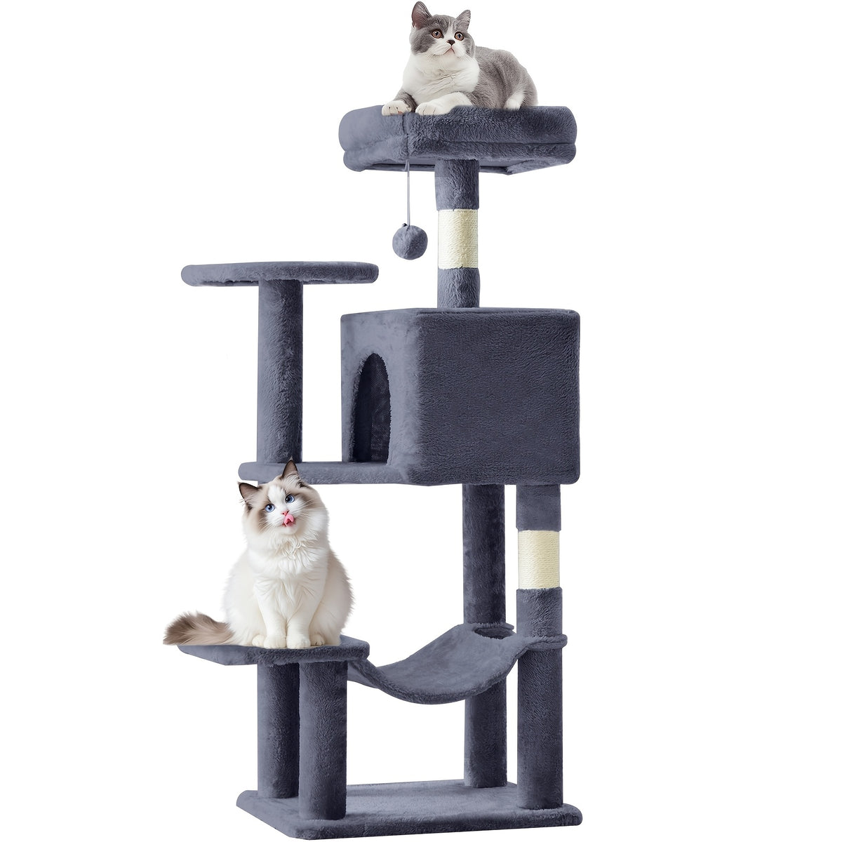 44 Inch Cat Tree Tower with Condo Hammock & Sisal Scratching Posts - Multi-Level Cat Tower for Indoor Cats with Perches & Pet House