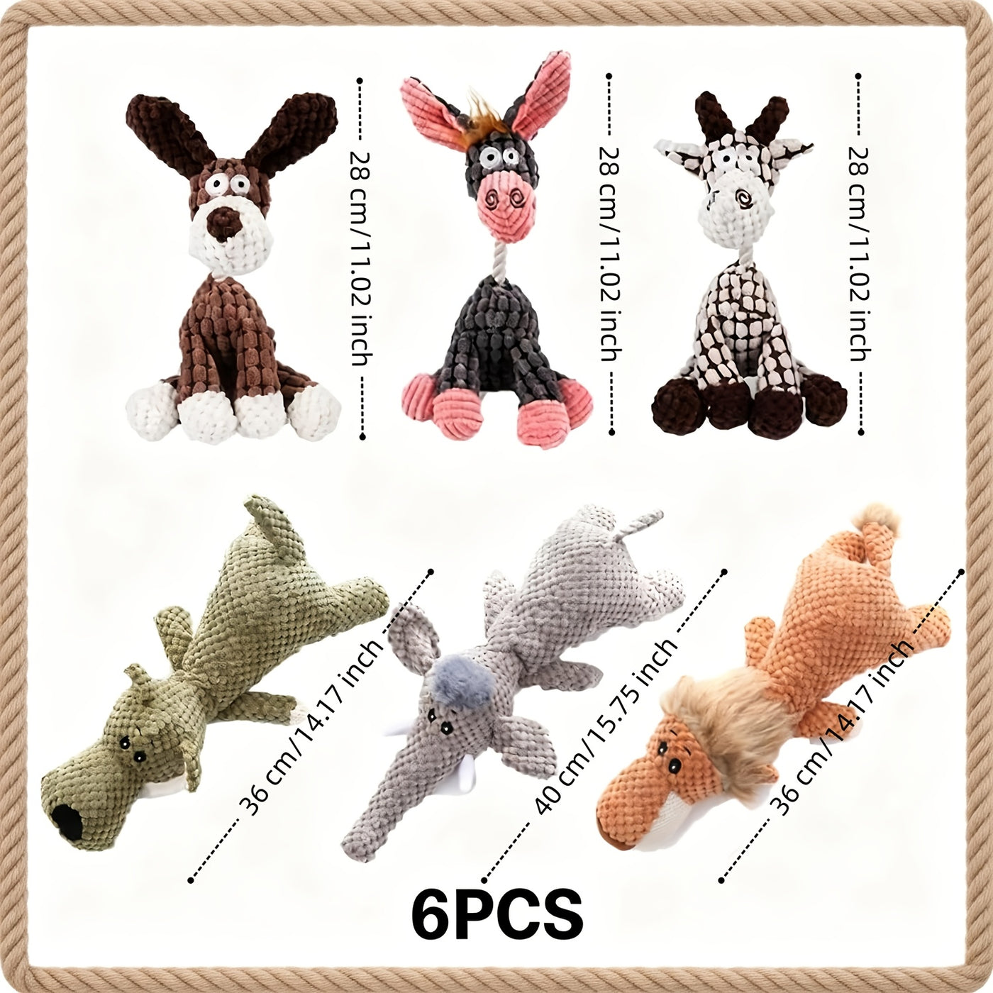 6-Piece Squeaky Plush Dog Toy Set – Cute Animal Shape Chew Toys for Small & Medium Dogs, Interactive Teething & Teeth Cleaning Toys, Anxiety Relief Pet Toy Bundle