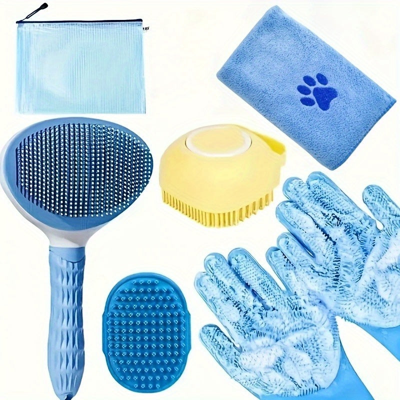 6-Piece Dog Grooming Kit – Brush, Microfiber Towel, Washing Gloves & Shedding Tool, Complete No-Power Pet Care Set for Shiny Coat, Works for Dogs & Cats