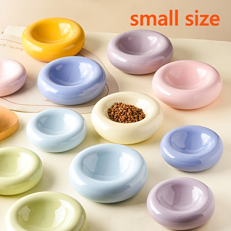 Donut Shaped Ceramic Cat Bowl Wide Opening – Anti-Tip Minimalist Pet Food & Water Dish with Stable Base, 4.92 Inch, 8 Colors