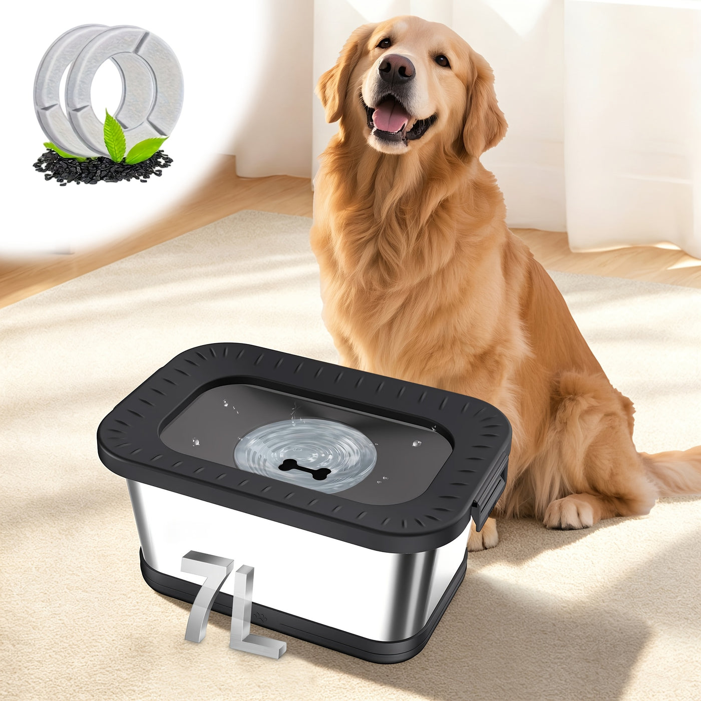 Stainless Steel Dog Water Bowl 7L Large Capacity Anti-Spill Slow Feeder - No Splash Heavy Duty Pet Bowl Indoor Outdoor