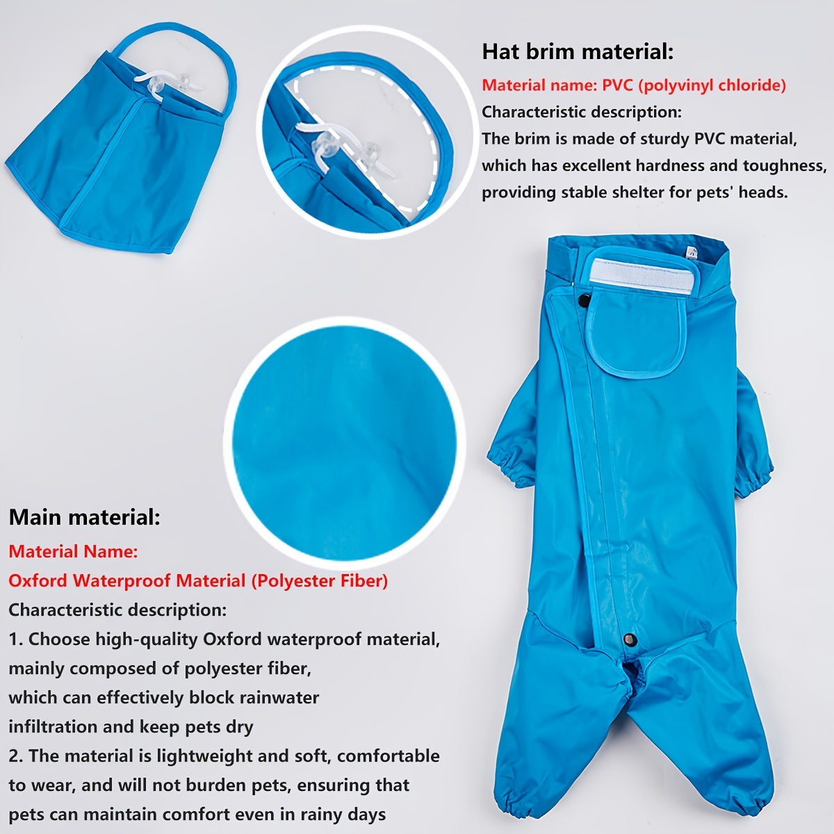 Dog Raincoat Full Body Coverage with Hood & Footies – Waterproof Polyester Rain Jacket for All Breeds, Hook-and-Loop Closure, Ideal for Small to Large Dogs, Blue