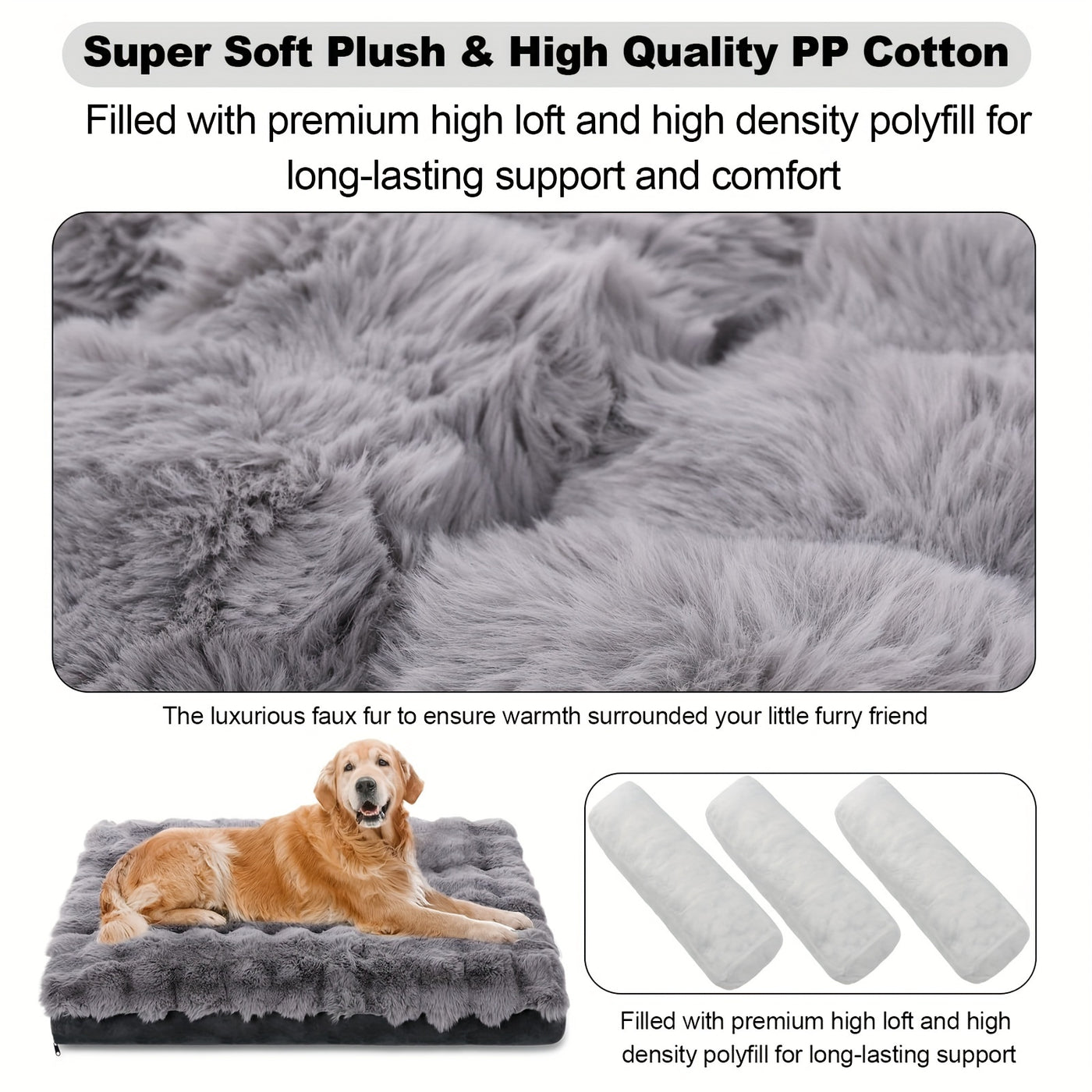 Orthopedic Dog Bed for Extra Large Dogs – Soft Plush Faux Fur Fluffy Mat with Removable Washable Cover & Anti-Slip Bottom