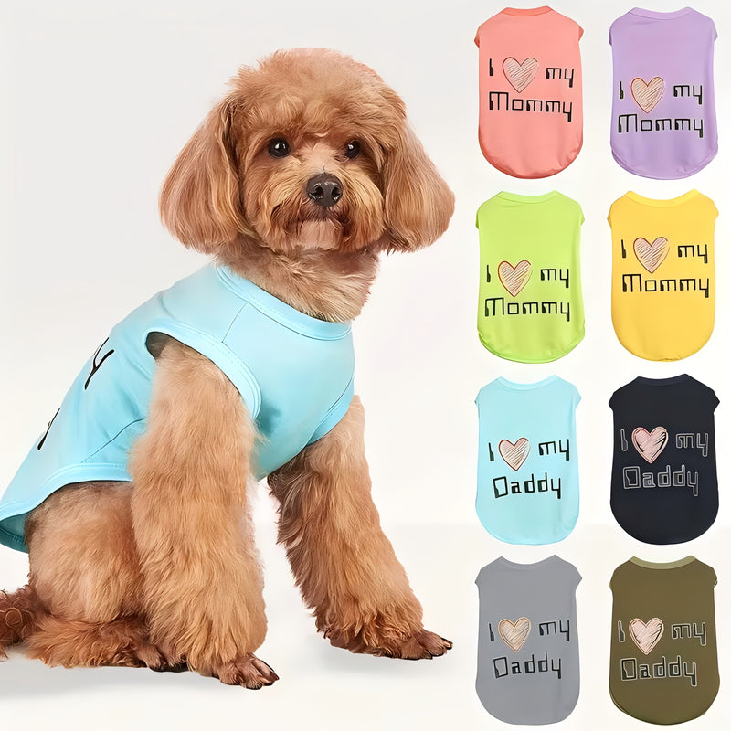 Set of 4 Dog T-Shirts – "I Love My Mom" Embroidered Sleeveless Vest for Small Medium Large Dogs, Breathable Summer Pet Shirts, Cute Dog Clothes Gift Set