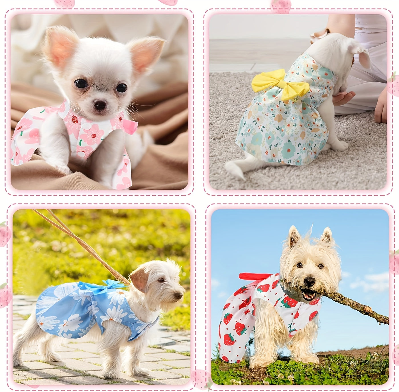 Girl Dog Dress Set of 5 Cute Styles – Floral Princess Bow Puppy Dresses for Small Dogs & Cats, Soft Polyester Press Buckle Pet Costume for Yorkshire Mini Toy Breeds, All Seasons