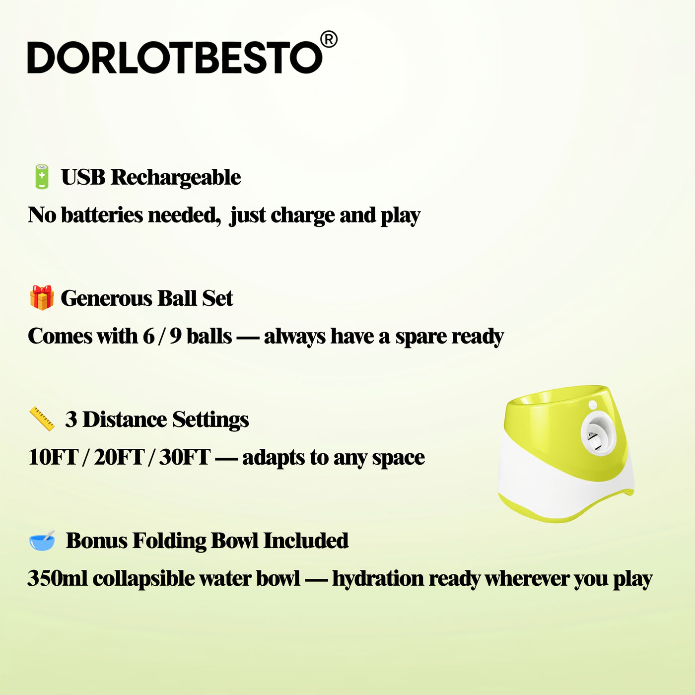 Automatic Dog Ball Launcher with Adjustable 10-30ft Range – Interactive Fetch Toy for Small & Medium Dogs with ETPU Balls & Foldable Water Bowl, Indoor/Outdoor