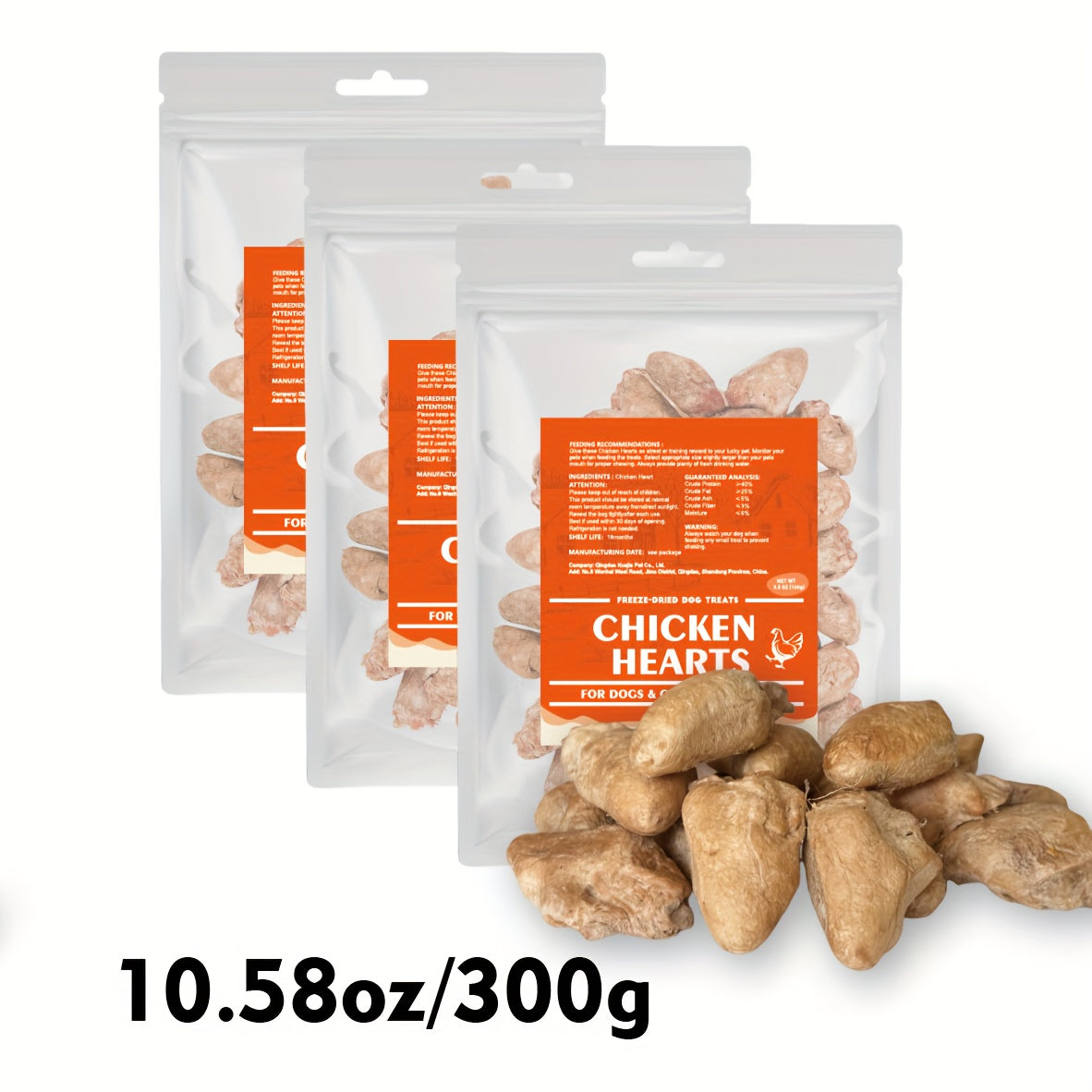 Freeze Dried Chicken Hearts Cat & Dog Treats – Single Ingredient, High-Protein Grain-Free Gluten-Free Natural Snack, Training Reward & Food Topper, 4 Sizes 50g to 300g