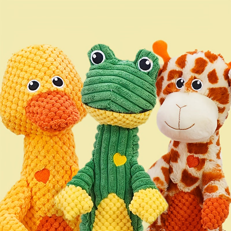 Sweetheart Squeaky Plush Dog Toy – Cute Animal Print Chew & Tug Toy for Aggressive Chewers, Interactive Dog Toy for All Breeds, Duck Deer Frog Styles