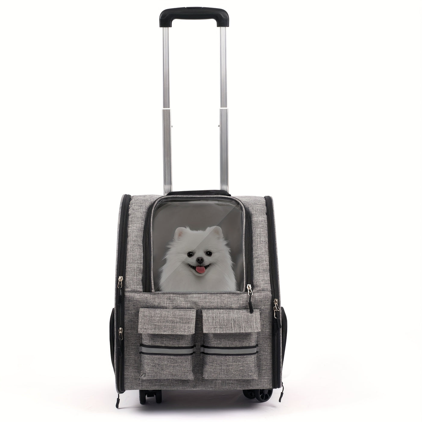 Airline Approved Pet Carrier with Wheels – 2-in-1 Rolling Trolley & Detachable Soft-Sided Bag, Telescopic Handle, Shoulder Strap & Safety Leash for Cats and Dogs