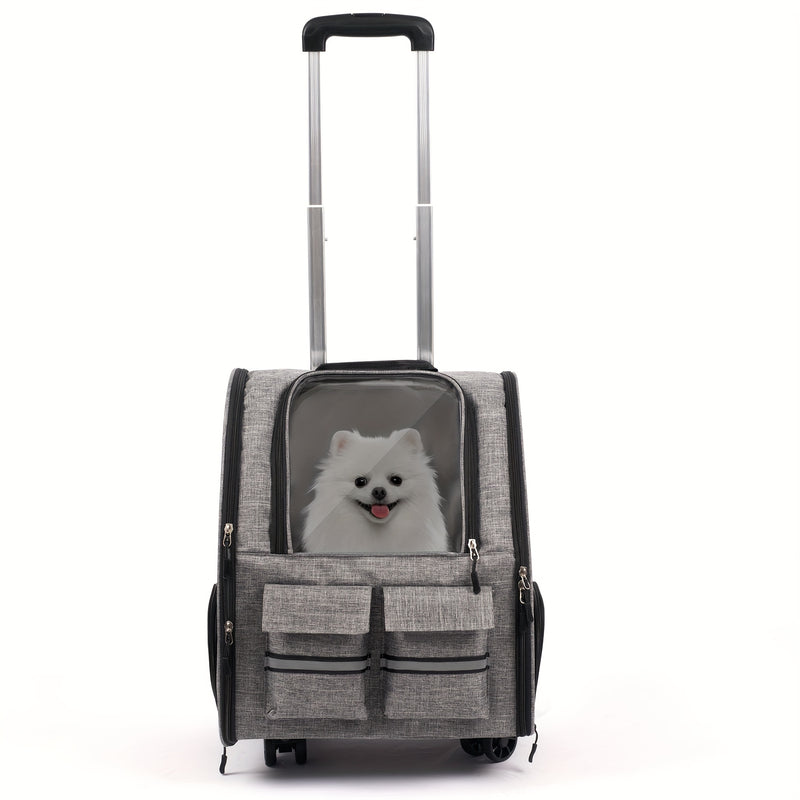 Airline Approved Pet Carrier with Wheels – 2-in-1 Rolling Trolley & Detachable Soft-Sided Bag, Telescopic Handle, Shoulder Strap & Safety Leash for Cats and Dogs