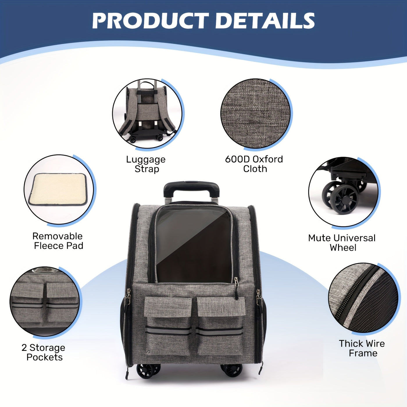 Airline Approved Pet Carrier with Wheels – 2-in-1 Rolling Trolley & Detachable Soft-Sided Bag, Telescopic Handle, Shoulder Strap & Safety Leash for Cats and Dogs